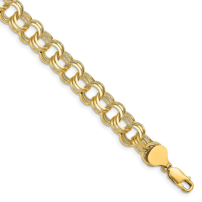 14k Solid Triple Link Charm Bracelet, 7 x 9mm (66-7)