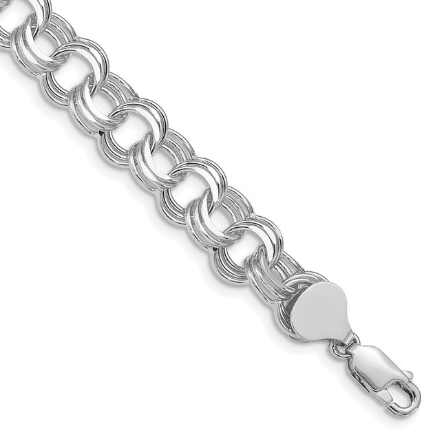 14k White Gold Solid Triple Link Charm Bracelet, 7 x 9mm