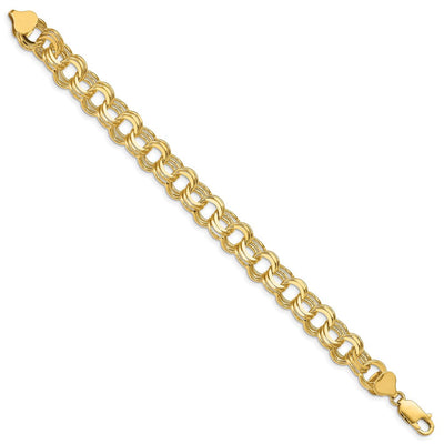 14K Solid Triple Link Charm Bracelet, 7 x 7.5mm