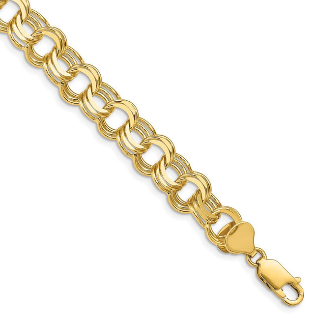 14k Solid Triple Link Charm Bracelet, 7 x 7.5mm