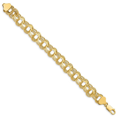 14K Solid Triple Link Charm Bracelet, 7 x 8mm
