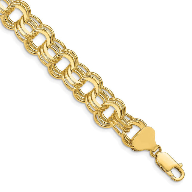 14k Solid Triple Link Charm Bracelet, 7 x 8mm