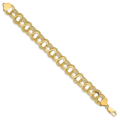 14K Solid Triple Link Charm Bracelet, 7 x 9mm