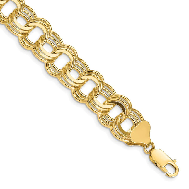 14k Solid Triple Link Charm Bracelet, 7 x 9mm