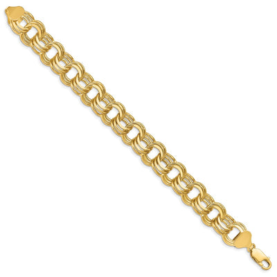 14K Solid Triple Link Charm Bracelet