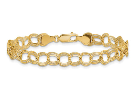14k Solid Triple Link Charm Bracelet (Style TO748-7)