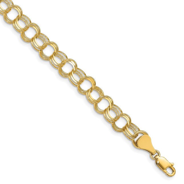 14k Solid Triple Link Charm Bracelet, 7 x 7mm (48-7)