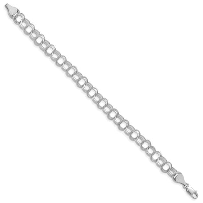 14K White Gold Solid Triple Link Charm Bracelet, 7 x 7mm (8W-7)