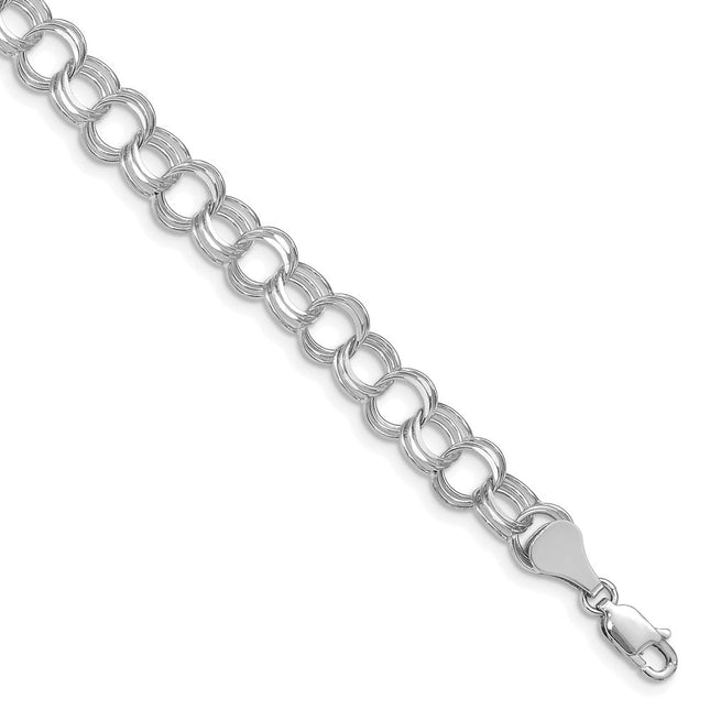 14k White Gold Solid Triple Link Charm Bracelet, 7 x 7mm (8W-7)