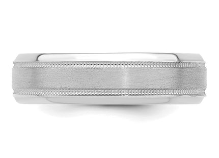 14K White Gold Lightweight Comfort Fit Brushed Satin/Polished Milgrain Grooved Edge Wedding Band