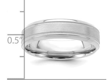 14K White Gold Lightweight Comfort Fit Brushed Satin/Polished Milgrain Grooved Edge Wedding Band
