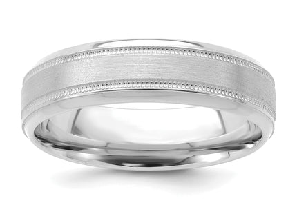 14k White Gold Heavyweight Comfort Fit Brushed Satin/Polished Milgrain Grooved Edge Wedding Band