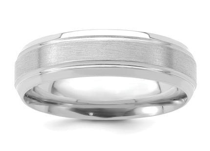 14k White Gold Heavyweight Comfort Fit Brushed Satin/Polished Milgrain Grooved Edge Wedding Band