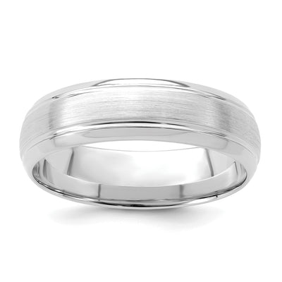 14K White Gold Lightweight Comfort Fit Brushed Satin/Polished Milgrain Grooved Edge Wedding Band