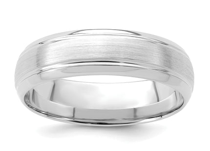 14k White Gold Heavyweight Comfort Fit Brushed Satin/Polished Milgrain Grooved Edge Wedding Band
