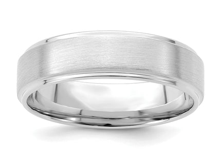 14k White Gold Lightweight Comfort Fit Brushed Satin/Polished Milgrain Grooved Edge Wedding Band