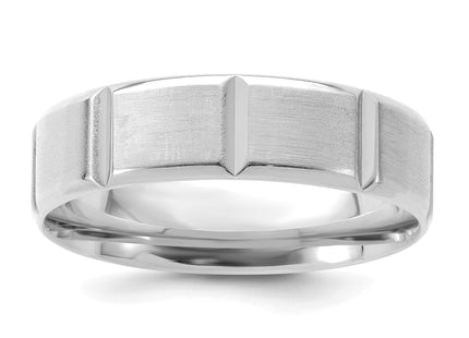 14k White Gold Lightweight Comfort Fit Brushed Satin/Polished Milgrain Grooved Edge Wedding Band