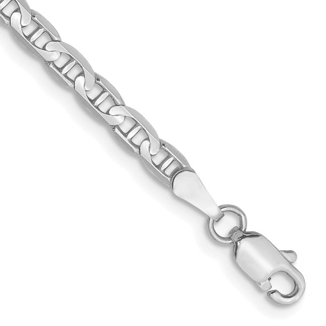 14K White Gold Concave Anchor with Lobster Clasp Bracelet, 7 x 3mm