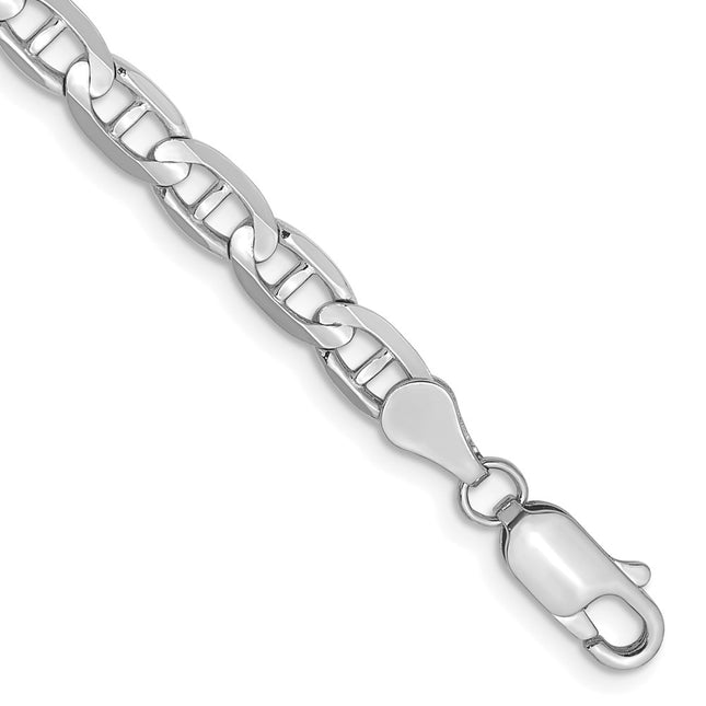 14K White Gold Concave Anchor with Lobster Clasp Bracelet, 7 x 4.5mm
