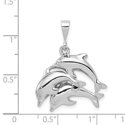 14K White Gold Dolphin Charm, 31 x 23mm