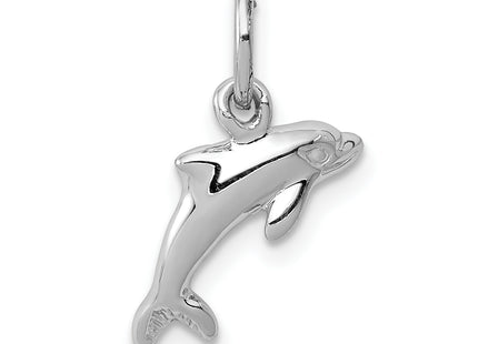 14k White Gold Dolphin Charm, 15 x 13mm