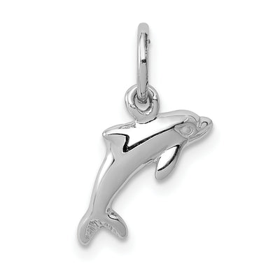 14K White Gold Dolphin Charm, 15 x 13mm