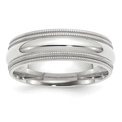 14K White Gold Double Milgrain Comfort Fit Wedding Band