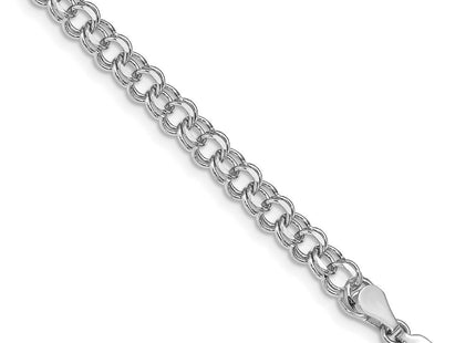 14k White Gold Solid Double Link Charm Bracelet (Style WDO502-7)