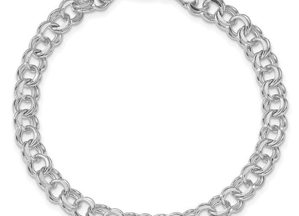 14k White Gold Solid Double Link Charm Bracelet (Style WDO503-7)