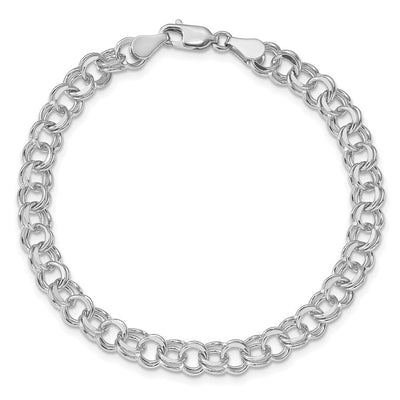 14K White Gold Solid Double Link Charm Bracelet, 7 x 6mm