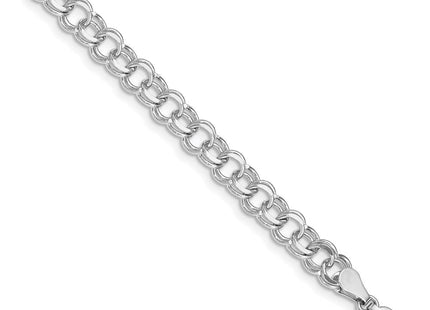14k White Gold Solid Double Link Charm Bracelet (Style WDO503-7)