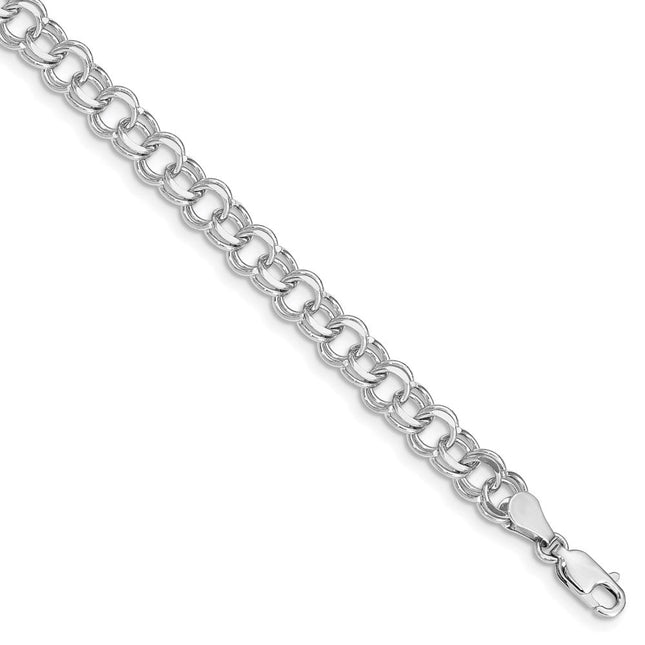 14k White Gold Solid Double Link Charm Bracelet, 7 x 6mm