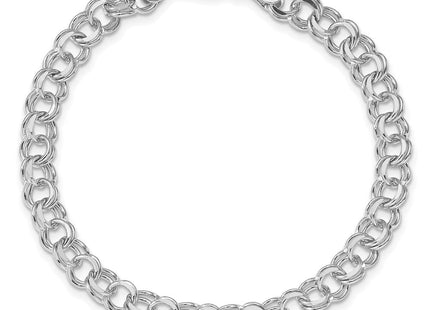 14k White Gold Solid Double Link Charm Bracelet (Style WDO504-7)
