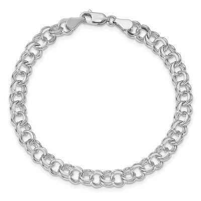 14K White Gold Solid Double Link Charm Bracelet, 7 x 6.5mm