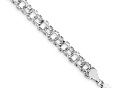 14k White Gold Solid Double Link Charm Bracelet (Style WDO504-7)