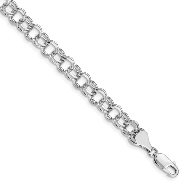 14k White Gold Solid Double Link Charm Bracelet, 7 x 6.5mm