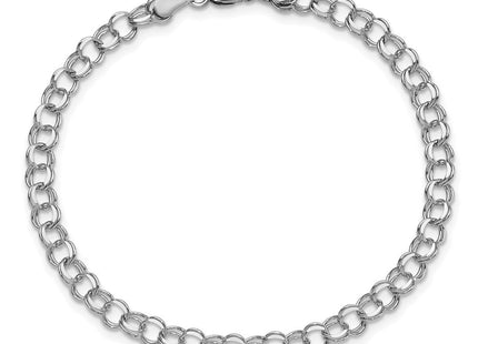 14k White Gold Solid Double Link Charm Bracelet (Style WDO506-7)