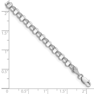 14K White Gold Solid Double Link Charm Bracelet, 7 x 4.5mm