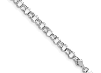 14k White Gold Solid Double Link Charm Bracelet (Style WDO506-7)