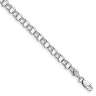 14k White Gold Solid Double Link Charm Bracelet (Style WDO506-7)