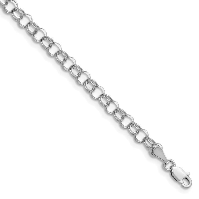14k White Gold Solid Double Link Charm Bracelet, 7 x 4.5mm