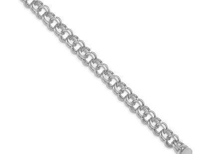 14k White Gold Solid Double Link Charm Bracelet (Style WDO508-7)