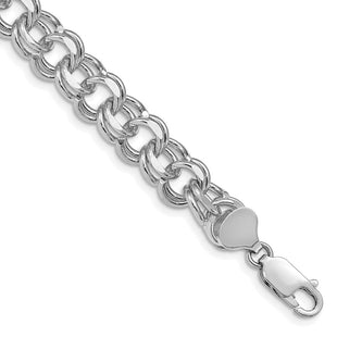 14k White Gold Solid Double Link Charm Bracelet (Style WDO508-7)