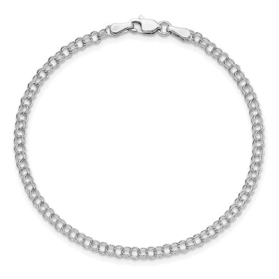 14K White Gold Solid Double Link Childs Charm Bracelet, 5.5 x 3mm