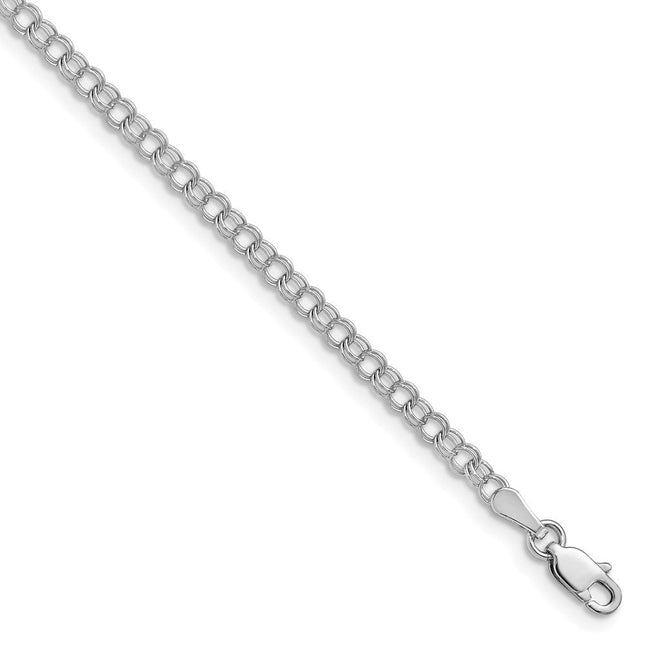 14k White Gold Solid Double Link 5. Childs Charm Bracelet, 5.5 x 3mm