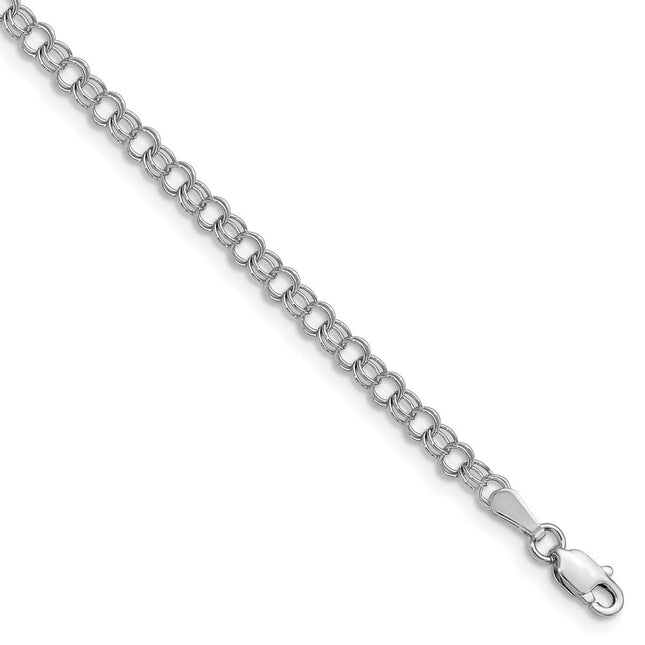 14k White Gold Solid Double Link 5. Childs Charm Bracelet, 5.5 x 3.5mm