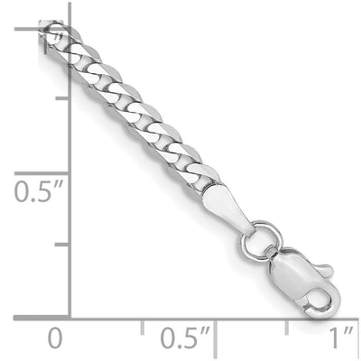 14K White Gold Flat Beveled Curb with Lobster Clasp Bracelet, 7 x 2.9mm
