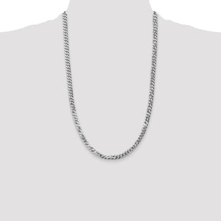 14K White Gold Flat Beveled Curb with Lobster Clasp Chain (Style WFBU120-26)