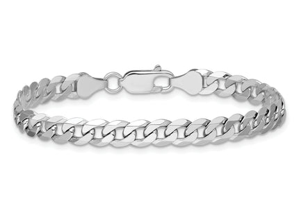 14K White Gold Flat Beveled Curb with Lobster Clasp Bracelet, 7 x 6.25mm