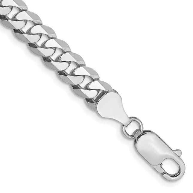 14K White Gold Flat Beveled Curb with Lobster Clasp Bracelet, 7 x 6.25mm